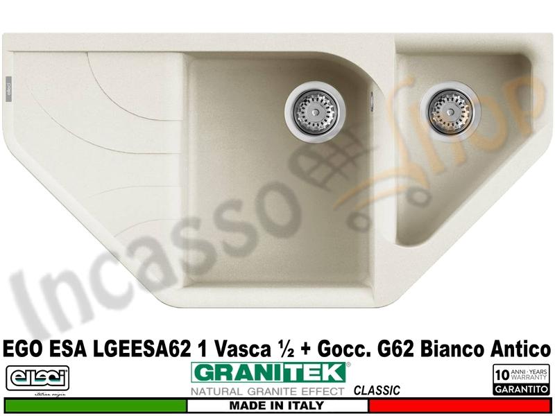 Lavello Elleci Ego Esa 1 Vasca ½ + Gocc. Granitek Classic® G62 Bianco Antico