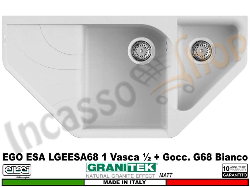 Lavello Elleci Ego Esa 1 Vasca ½ + Gocc. Granitek Matt® G68 Bianco