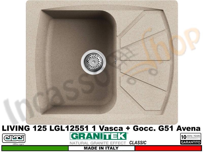 Lavello Elleci LGL12551 Living 125 61 X 50 1 Vasca + G Granitek Classic® G51 Avena