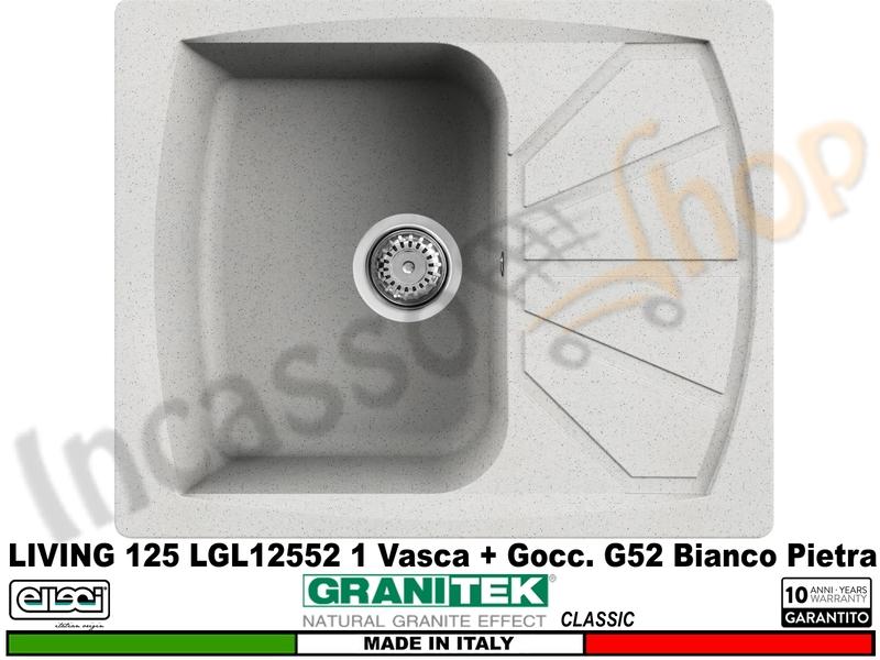 Lavello Elleci LGL12552 Living 125 61 X 50 1V. Granitek Classic® G52 Bianco Pietra