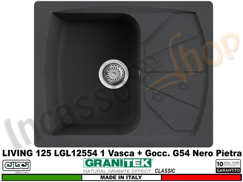 Lavello Elleci LGL12554 Living 125 61 X 50 1 V. Granitek Classic® G54 Nero Pietra
