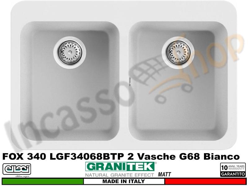 Lavello Elleci LGF34068BTP Fox 340 80 X 53 2 Vasche Granitek Matt® G68 Bianco