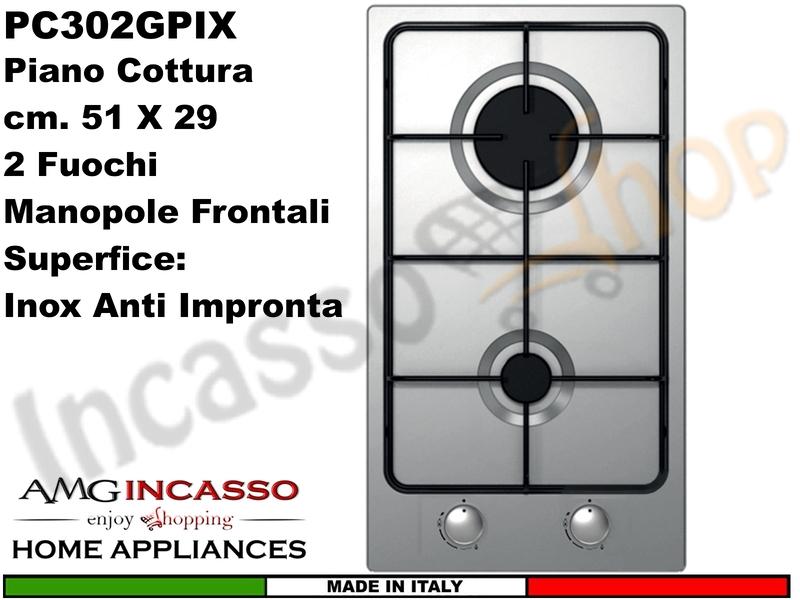 Piano Cottura AMG Home PC302GPIX Incasso Cucina Domino 30 2 Fuoch Gas Acciaio IX