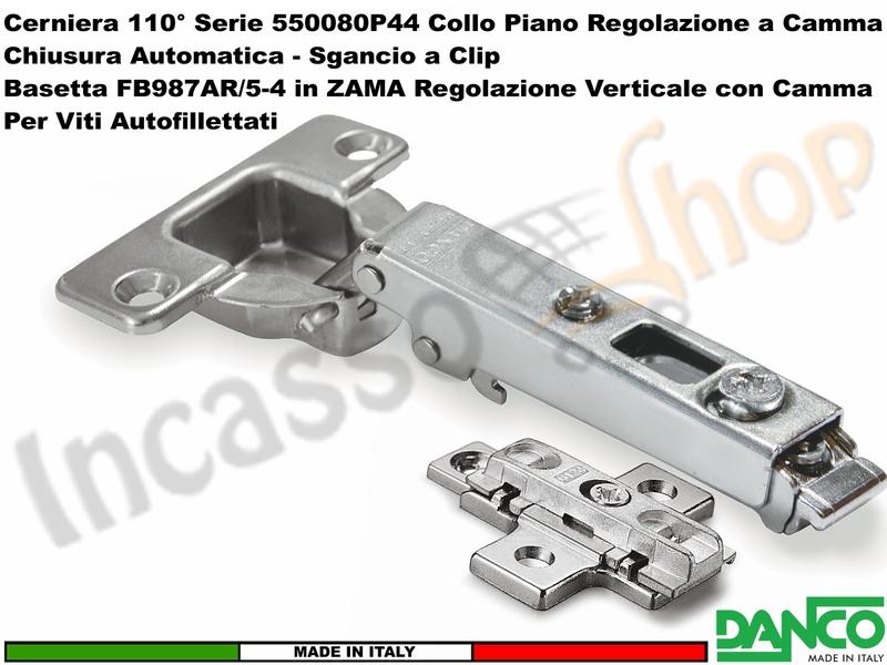 Cerniera Clip Danco F550080P44 Automatica 110° Collo Piano + Basetta 987 Zama