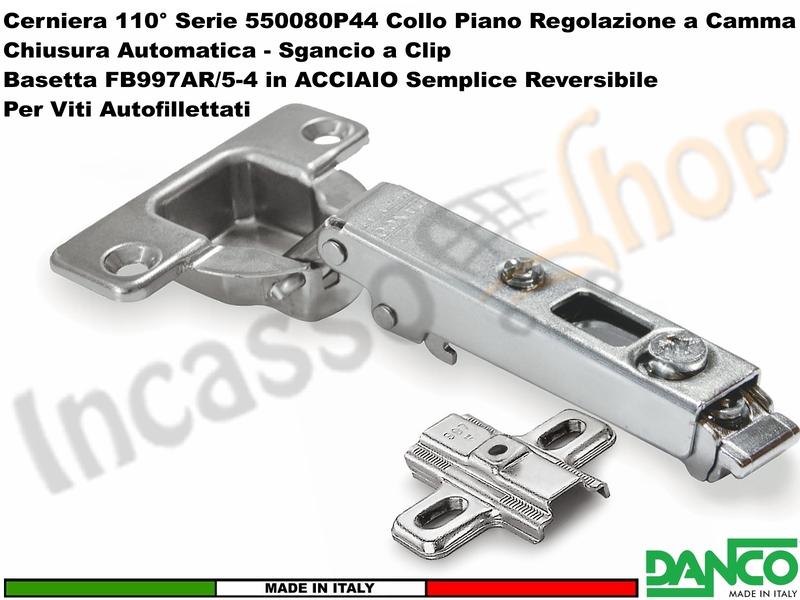 Cerniera Clip Danco F550080P44 Automatica 110° Collo Piano + Basetta 997 Acciaio