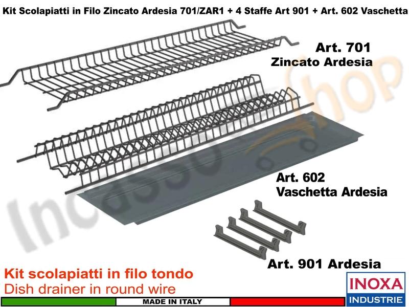 Kit Scolapiatti ARDESIA 60 701/60ZARP2 + 2 Staffe 901 + 1 Vaschetta 602