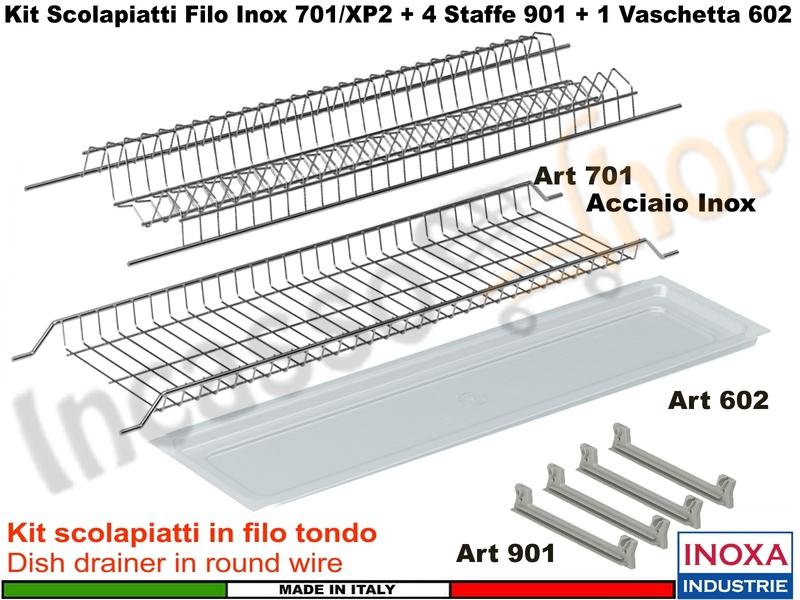 Scolapiatti Acciaio Incasso Pensile 45 INOXA 701/45XP2 + 4 Staffe + Vaschetta
