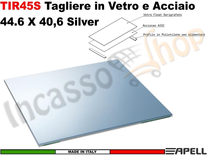 Kit 2 Accessori Apell TIR45S Cover Tagliere in Vetro cm.40,2X44,45 Silver