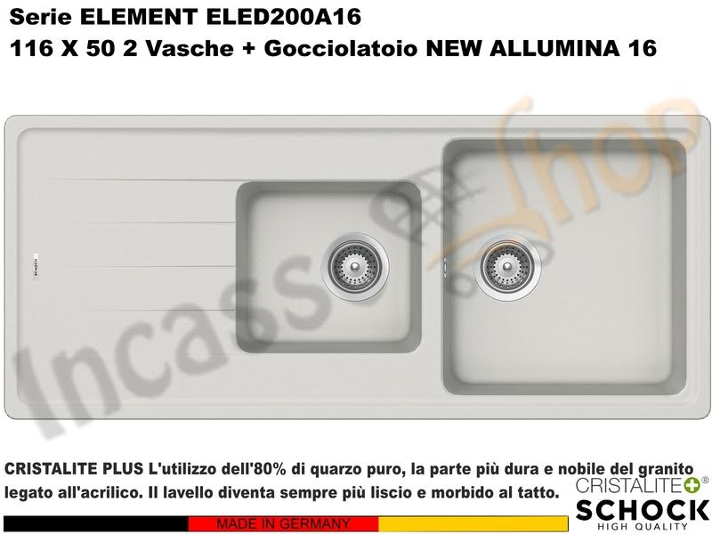 Lavello Element ELED200A16 116X50 2 Vasche + Gocciolatoio Cristalite® A16 NEW ALUMINA