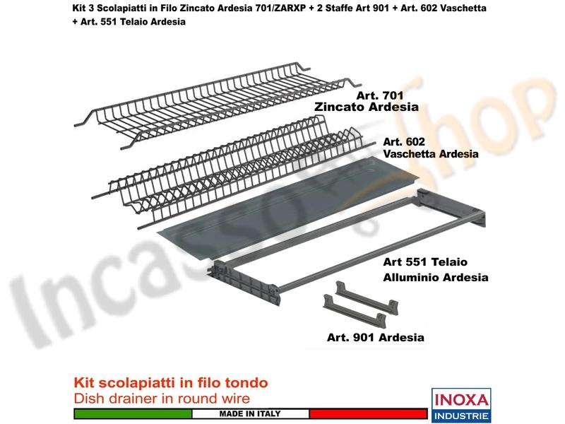 Kit Scolapiatti ARDESIA 60 701/60ZARP3 + 2 Staffe 901 + 1 Vaschetta 602 + 1 Telaio 502