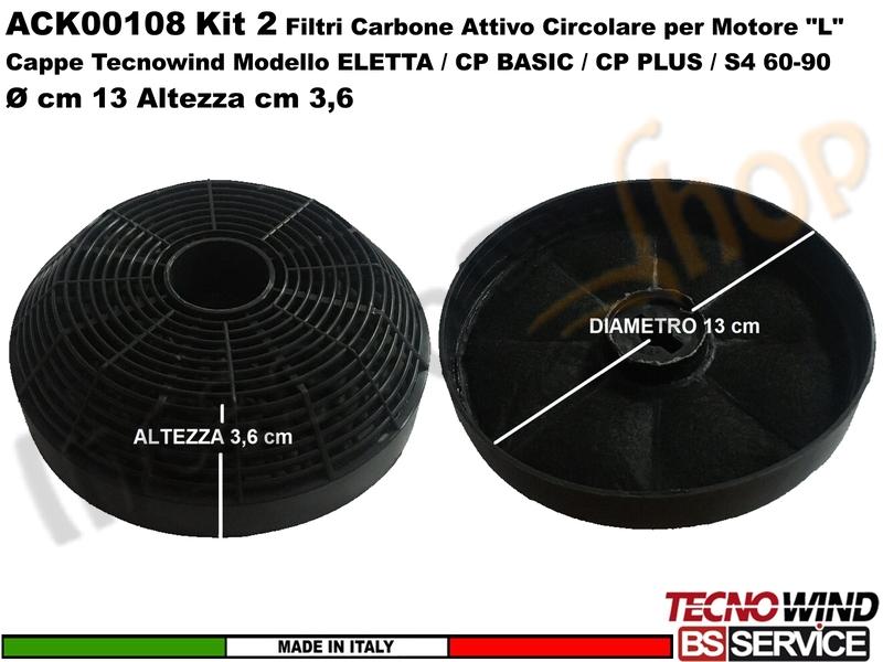 Kit 2 Filtri Carbone Attivo Antigrasso Circolare ACK00108 Tipo "L" Ø 13 H. 3,6