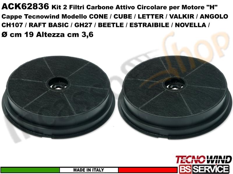 Kit 2 Filtri Carbone Attivo Antigrasso Circolare ACK62836 Tipo "H" Ø 19 H. 3,6