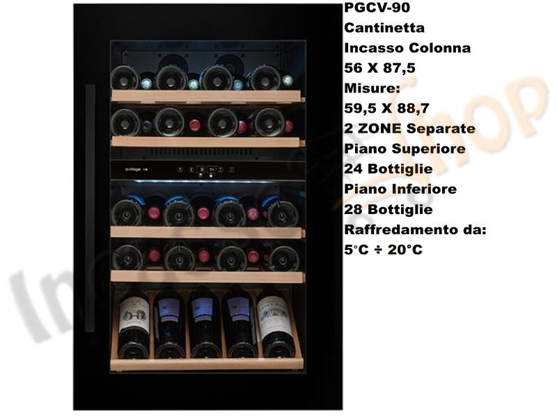 Cantinetta Vino Incasso 60X89 2 Zone Refrigeranti da + 5°a20° 52 Bottiglie Classe G