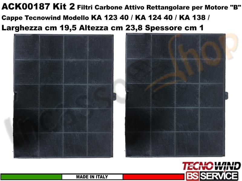 KIT 2 Filtri Carbone Attivo Rettangolare a Cassetta ACK00187 Tipo "B 23,8X19,5X1