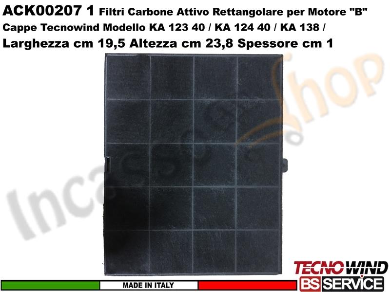 KIT 1 Filtro Carbone Attivo Rettangolare a Cassetta ACK00207 Tipo "B 23,8X19,5X1