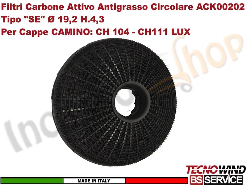 KIT 2 Filtri Carbone Attivo Antigrasso Circolare ACK00202 Tipo "SE" Ø 19,2 H.4,3