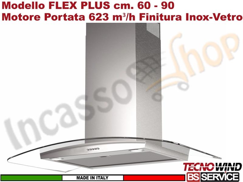 Cappa Parete a T 60 Tecnowind FLEX MID PLUS K338I0019 Inox Vetro Moto 623 m³/h
