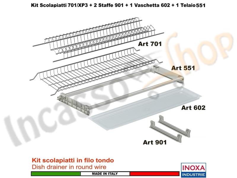 Kit Scolapiatti 60 701/60XP3 + 2 Staffe 901 + 1 Vaschetta 602 + 1 Telaio 502