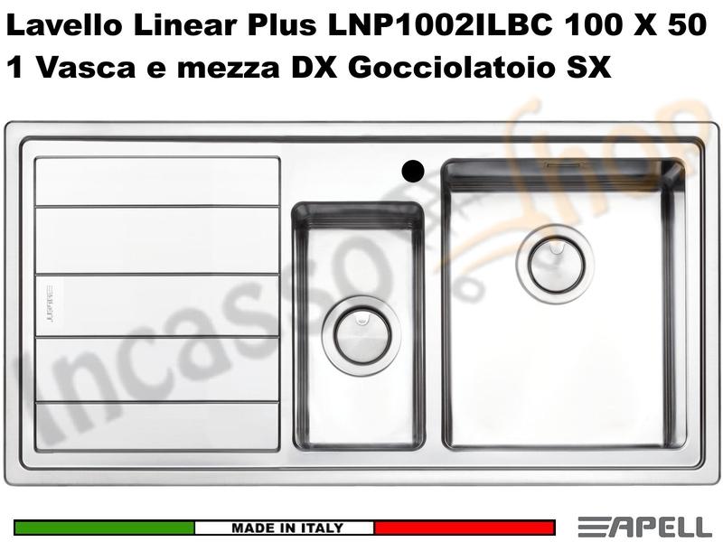 Lavello Linear Plus cm.100X50 1 Vasca ½ DX e Gocc. SX