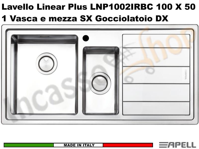 Lavello Linear Plus cm.100x50 1 Vasca ½ SX e Gocc. DX