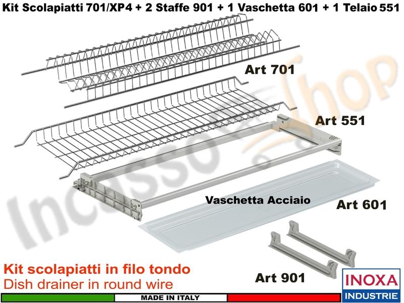 Scolapiatti Acciaio Incasso 50 701/60XP4 + 2 Staffe + 1 Vaschetta INOX + 1 Telaio