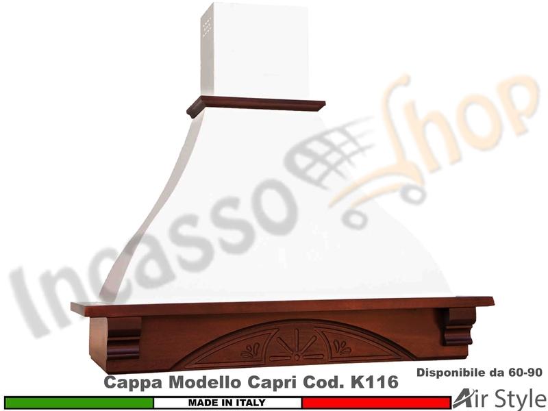 Cappa Parete Rustica Capri 60 - 90 Trave Legno Frassino Grezzo + MOTORE 420 m³/h