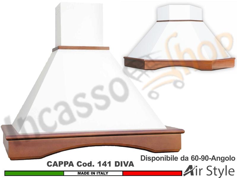 Cappa Rustica IRIS 60/90/Angolo Legno Frassino/Tiglio Verniciata + MOTORE 420 m³