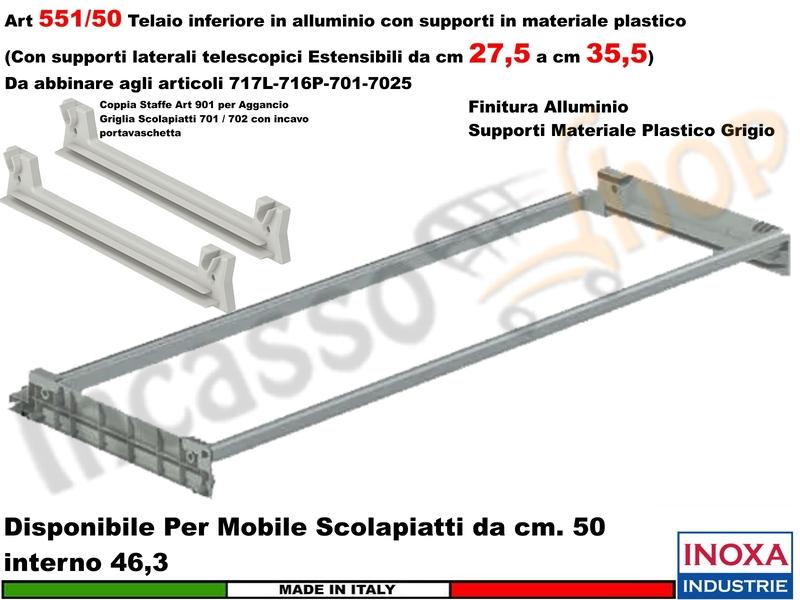 Telaio Alluminio 551/50GXP1 Scolapiatti 50 Interno 46,3 Estensibile da 27 a 35