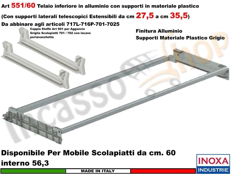 Telaio Alluminio 551/60GXP1 Scolapiatti 60 Interno 56,3 Estensibile da 27 a 35
