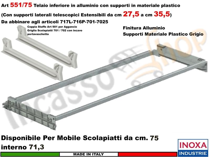 Telaio Alluminio 551/75GXP1 Scolapiatti 75 Interno 71,3 Estensibile da 27 a 35