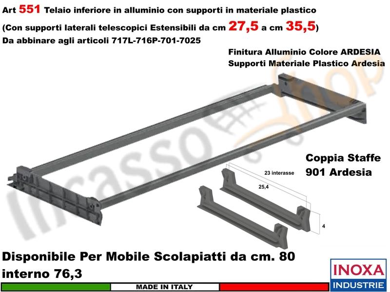 Telaio Alluminio ARDESIA 551/80AXP1 Scolapiatti 80 Interno 76,3 Estensibile 27/35