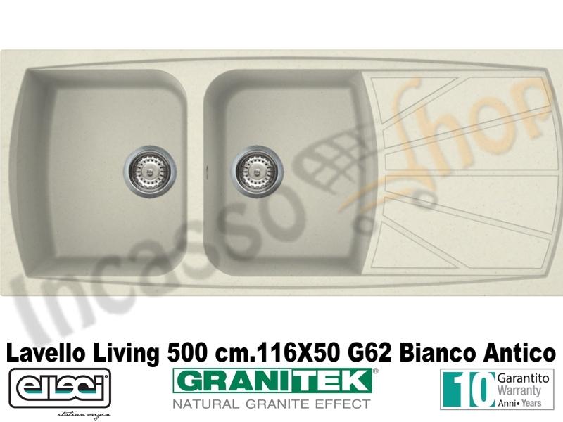 Lavello Elleci Living 500.NNA 116X50 2 Vasche Granitek Classic® G62 Bianco antico